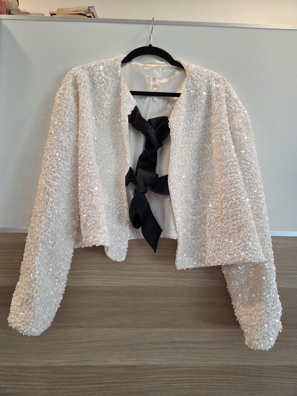 H&M Sequin Cropped Jacket with Black Ribbon Tie
